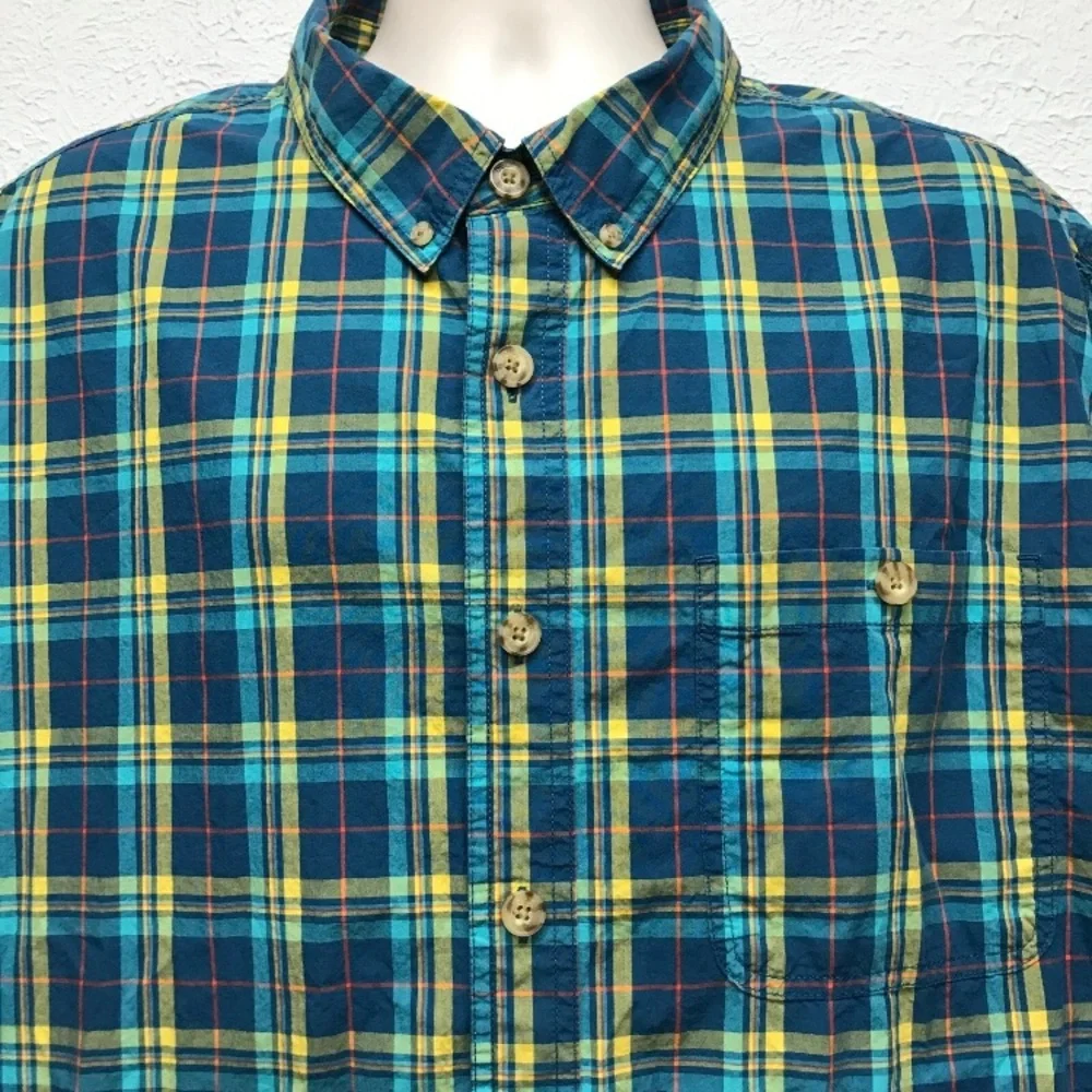 Duluth Untucked Shirt Mens 2XL Blue‎ Plaid Relaxed Fit Button Down Cotton Pocket